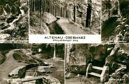 AK / Ansichtskarte Altenau Harz Wasserfall Steinerne Bank Wegesrand Foerster Ludwigs Platz Kat. Altenau
