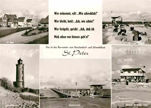 AK / Ansichtskarte St Peter Ording Seebruecke Leuchtturm Strand  Kat. Sankt Peter Ording