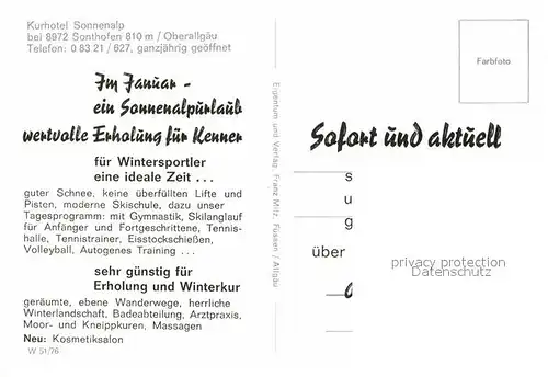 AK / Ansichtskarte Sonthofen Oberallgaeu Kurhotel Sonnenalpe Kat. Sonthofen