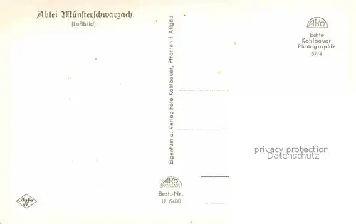 AK / Ansichtskarte Muensterschwarzach Fliegeraufnahme Abtei Kat. Schwarzach a.Main