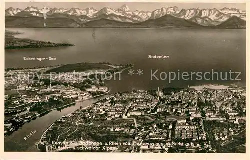 AK / Ansichtskarte Konstanz Bodensee Fliegeraufnahme mit Rhein und Alpen Kat. Konstanz