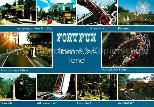 AK / Ansichtskarte Bestwig Wasserfall Hochsauerland Fort Fun Abenteuerland Riesenrad Achterbahn Kat. Bestwig