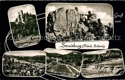 AK / Ansichtskarte Streitberg Oberfranken Streitburg Burgruine Neideck Schwimmbad Kat. Wiesenttal