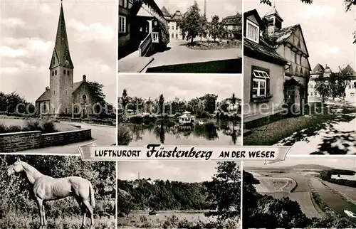 AK / Ansichtskarte Fuerstenberg Weser Kirche Teilansicht Pferd Weser Kat. Fuerstenberg