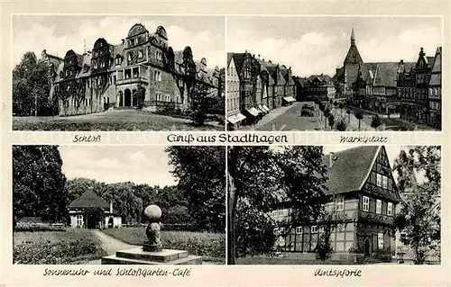 AK / Ansichtskarte Stadthagen Schloss Sonnenuhr Schlossgarten Amtspforte Marktplatz Kat. Stadthagen