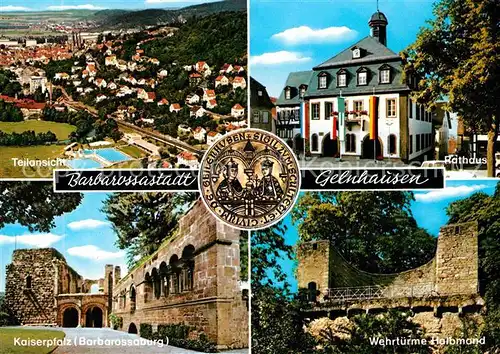 AK / Ansichtskarte Gelnhausen Teilansicht Rathaus Kaiserpfalz Barbarossaburg Wehrtuerme Halbmond Kat. Gelnhausen