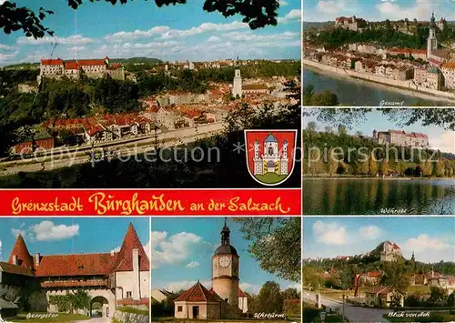 AK / Ansichtskarte Burghausen Salzach Stadtpanorama Woehrsee Uhrturm Beorgstor Kat. Burghausen
