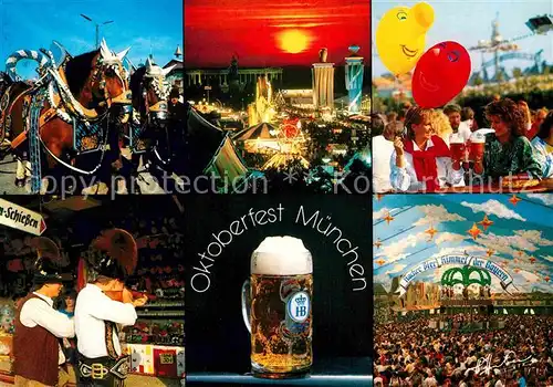 AK / Ansichtskarte Oktoberfest Muenchen Bier Brauerei Pferdegespann Festzelt  Kat. Feiern und Feste