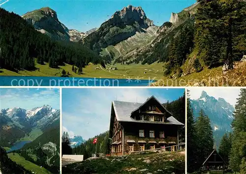 AK / Ansichtskarte Plattenboedeli Bruelisau Berggasthaus zum Saemtisersee Bergsee Alpenpanorama Kat. Bruelisau