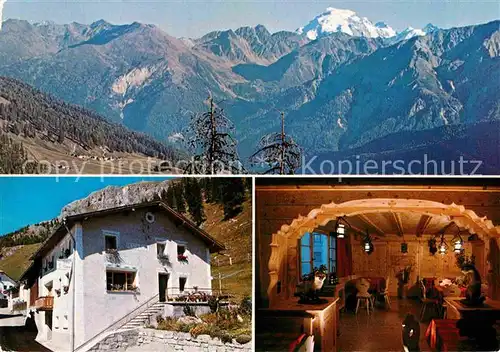 AK / Ansichtskarte Lue GR Pension Restaurant Hirschen Muenstertal Blick gegen den Ortler Kat. Lue Val Muestair