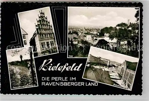 AK / Ansichtskarte Bielefeld Cruewell Haus Fernsehturm Huenenburg Bahnhofsvorplatz Kat. Bielefeld