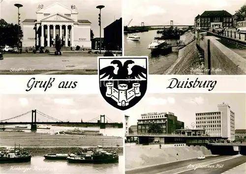 AK / Ansichtskarte Duisburg Ruhr Stadttheater Homberger Rheinbruecke Glaeserner Hut Hafen Kat. Duisburg