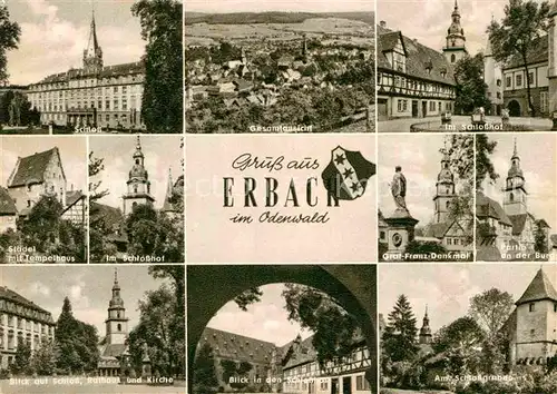 AK / Ansichtskarte Erbach Odenwald Schloss Rathaus Kirche Graf Franz Denkmal Kat. Erbach