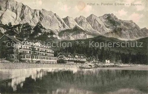 AK / Ansichtskarte Eibsee Hotel Pension Eibsee mit Zugspitze Kat. Grainau