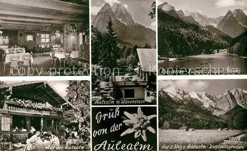 AK / Ansichtskarte Garmisch Partenkirchen Aulealm Gaststube Waxenstein Riessersee Zugspitzgruppe  Kat. Garmisch Partenkirchen