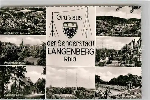 AK / Ansichtskarte Langenberg Rheinland Panorama Sender Bismarckturm Klippenblick Buergerhaus Jugendherberge Schwimmbad Kat. Velbert