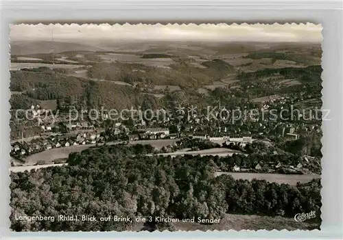 AK / Ansichtskarte Langenberg Rheinland Fliegeraufnahme mit Brink 3 Kirchen und Sender Kat. Velbert