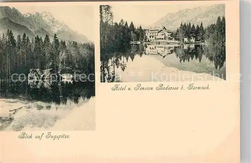 AK / Ansichtskarte Garmisch Partenkirchen Hotel Pension Badersee mit Zugspitzblick Kat. Garmisch Partenkirchen