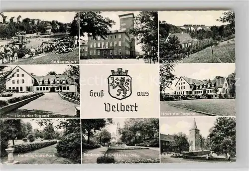 AK / Ansichtskarte Velbert Freibad Rathaus Saubruecke Haus der Jugend Herminghaus Park Denkmal mit Christuskirche Alte Kirche Kat. Velbert