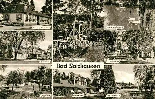 AK / Ansichtskarte Bad Salzhausen Barock Haeuschen Kurhaus Wasserrad Golfplatz Badehaus  Kat. Nidda