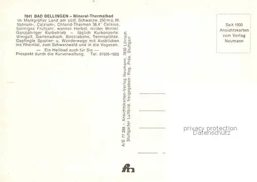 AK / Ansichtskarte Bad Bellingen Mineral Thermalbad Kurort im Markgraefler Land Fliegeraufnahme Kat. Bad Bellingen