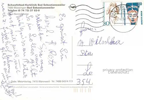 AK / Ansichtskarte Bad Sebastiansweiler Schwefelbad Kurklinik Haus Sonnenheim Kat. Moessingen