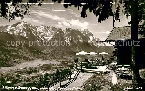 AK / Ansichtskarte St Martin Grasberg Panorama Zugspitzengruppe Gasthaus Terrasse  Kat. Garmisch Partenkirchen