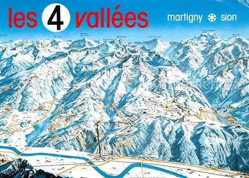 AK / Ansichtskarte Martigny VS Skirama "les 4 Vallees" Verbier la Tzoumaz Nendaz Thyon Veysonnaz les Collons a vol d oiseau Kat. Martigny