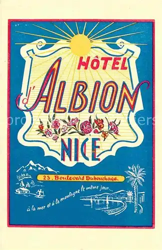 AK / Ansichtskarte Nice Alpes Maritimes Hotel Albion Kat. Nice