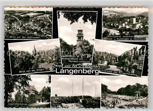 AK / Ansichtskarte Langenberg Rheinland Panorama Sender Bismarckturm Klippeblick Buergerhaus Jugendherberge Sender Schwimmbad Kat. Velbert