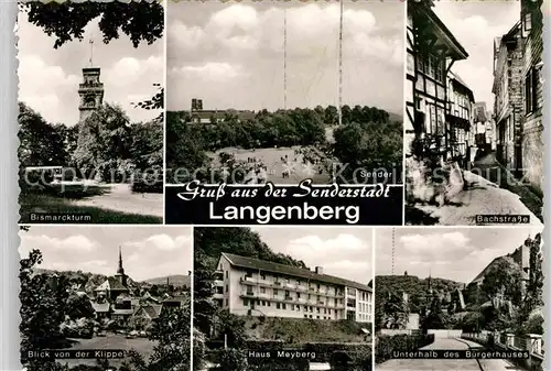 AK / Ansichtskarte Langenberg Rheinland Bismarckturm Sender Bachstr Klippeblick Haus Meyberg Buergerhaus Kat. Velbert