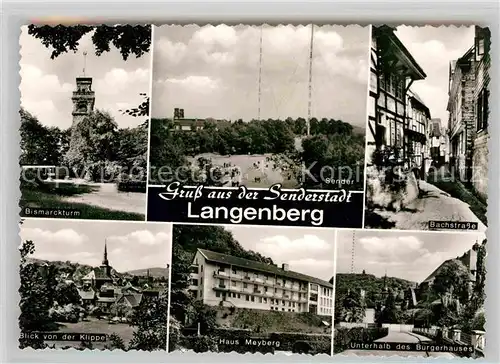 AK / Ansichtskarte Langenberg Rheinland Bismarckturm Sender Bachstr Klippeblick Haus Meyberg Buergerhaus Kat. Velbert