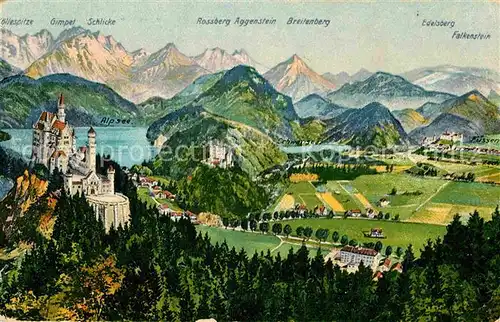 AK / Ansichtskarte Hohenschwangau Schloss Neuschwanstein mit Alpsee Kat. Schwangau