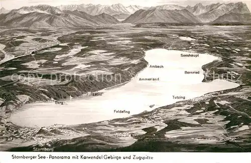 AK / Ansichtskarte Starnbergersee Panoramakarte mit Karwendel und Zugspitze Kat. Starnberg