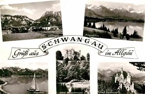 AK / Ansichtskarte Schwangau Bannwaldsee Schloss Neuschwanstein und Hohenschwangau Forggensee Kat. Schwangau