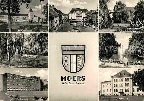 AK / Ansichtskarte Moers Rathaus Altmarkt Schloss Gymnasium Bethanien Kat. Moers