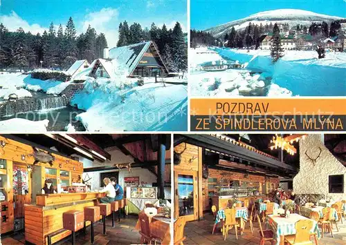 AK / Ansichtskarte Spindleruv Mlyn Spindlermuehle Stylova restaurace Myslivna u Divcich Lavek Winterpanorama Kat. Trutnov
