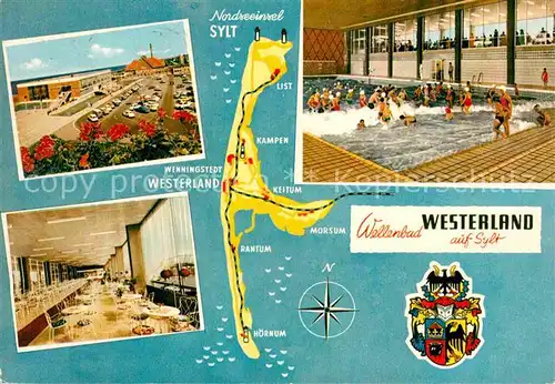 AK / Ansichtskarte Westerland Sylt Wellenbad Cafe Landkarte Insel Sylt Kat. Westerland