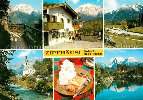 AK / Ansichtskarte Ramsau Berchtesgaden Berggasthof Pension Zipfhaeusl Sahnegletscher Wanderweg Alpenstrasse Hintersee Alpenpanorama Kat. Ramsau b.Berchtesgaden