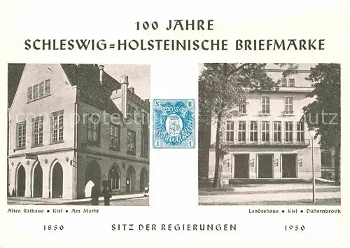AK / Ansichtskarte Briefmarke auf Ak Schleswig Holstein Sitz der Regierungen Altes Rathaus Kiel Am Markt Landeshaus Duesternbrook Kat. Besonderheiten