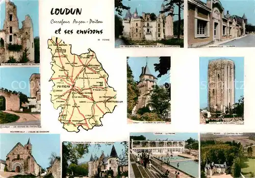 AK / Ansichtskarte Loudun Roche Rigault Ruines de Chateau Tour Carree Curcay Eglise de Chaseigne Kat. Loudun