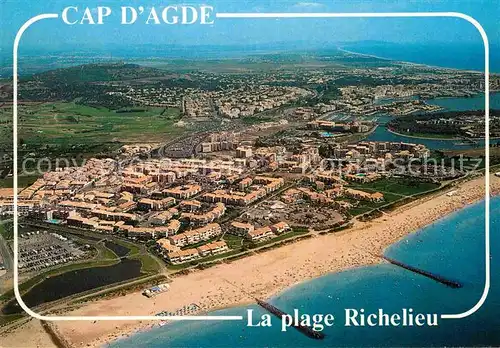 AK / Ansichtskarte Cap d Agde La plage Richelieu et le port vue aerienne Kat. Agde