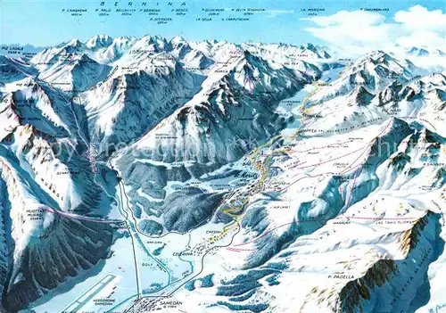 AK / Ansichtskarte Bernina GR Panoramakarte Pistenplan