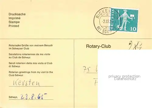 AK / Ansichtskarte Schwyz Rotary Club Karte mit Mythen Kat. Schwyz