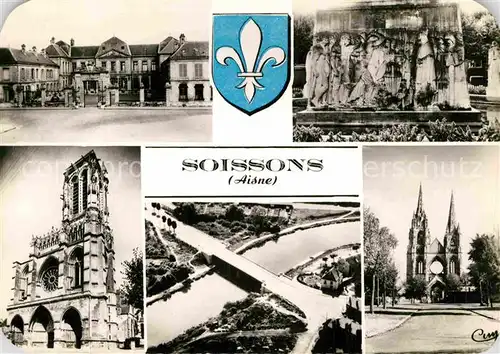 AK / Ansichtskarte Soissons Aisne Kathedrale Fliegeraufnahme Bruecke Denkmal Kat. Soissons