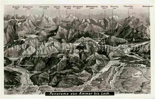 AK / Ansichtskarte Fuessen Allgaeu Panoramakarte von Ammer bis Lech Kat. Fuessen