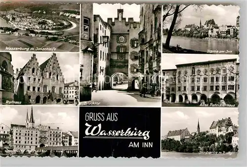 AK / Ansichtskarte Wasserburg Inn Panorama Rathaus Brucktor Innpartie Patrizierhaus Burg Kat. Wasserburg a.Inn