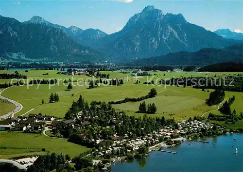 AK / Ansichtskarte Hopfensee Campingplatz mit Branderschrofen Straussberg und Saeuling Allgaeuer Alpen Fliegeraufnahme