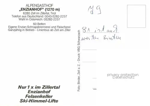 AK / Ansichtskarte Zell Ziller Tirol Alpengasthof Enzianhof Kat. Zell am Ziller