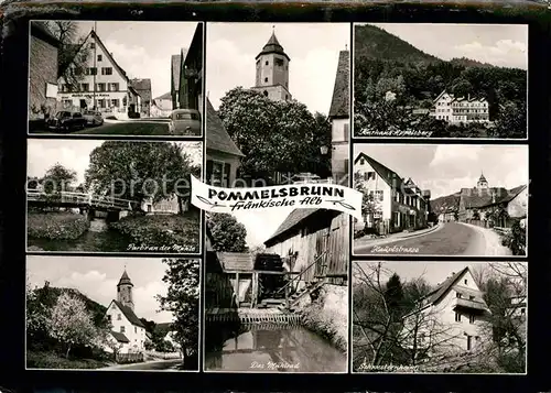 AK / Ansichtskarte Pommelsbrunn Partie an der Muehle Das Muehlrad Kurhaus Appelsberg Kirche Kat. Pommelsbrunn